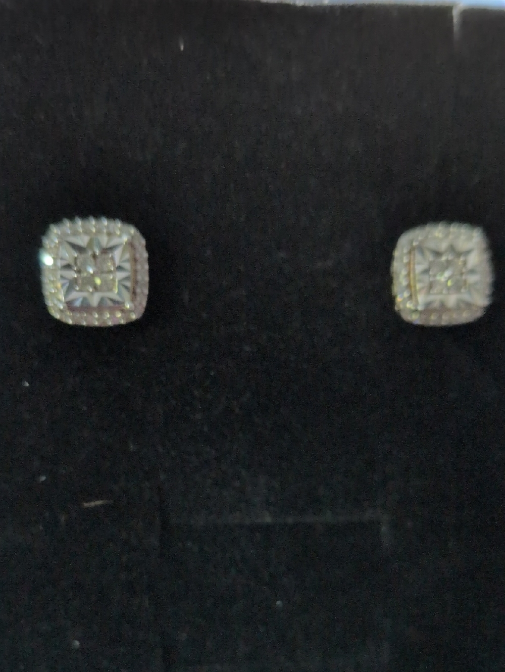 New Diamond Earrings 1/4 ct tw Round Cushion Shaped Sterling Silver